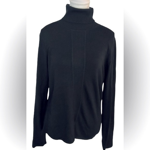 DONCASTER Silk Black Long Sleeved Turtleneck Sweater Knit Top Black Designer - Picture 1 of 8